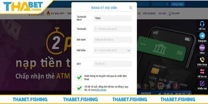 Quá trình đăng ký THABET được hệ thống tối ưu chỉ với vài thao tác đơn giản