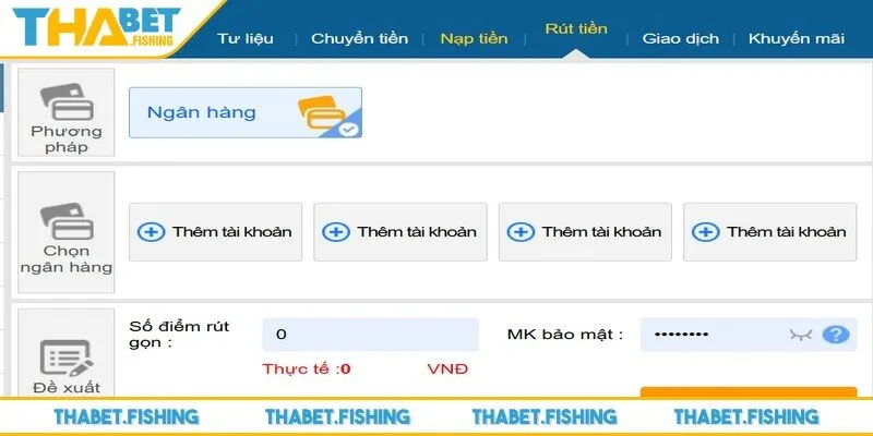 Các phương thức rút tiền THABET hiện có 